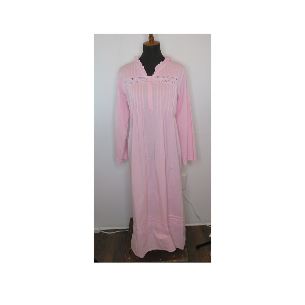 The 1 for U Nightgown Womens XL Pink Lace Trim Long Sleeve Cottagecore Romantic